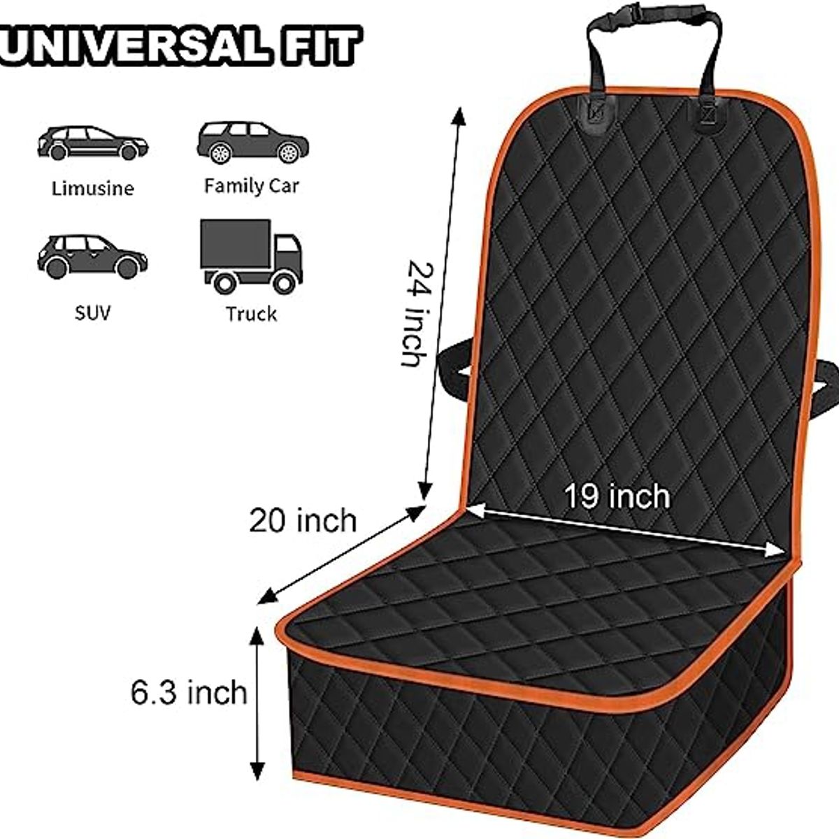 GENERICO - Cubre Asiento Para Mascotas negra con borde naranjo