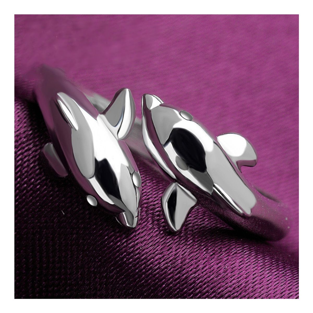 ZG JOYAS - Anillo Plata Esterlina 925 Delfín Doble Ajustable Mujer