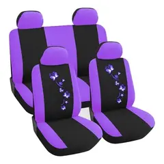 GENERICO - Funda Cubre Asiento Mariposa-flores 8pcs Auto Violeta