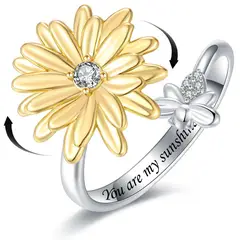 GENERICO - Anillo Plata 925 Flor Margarita Abeja Giratoria Antiestres…