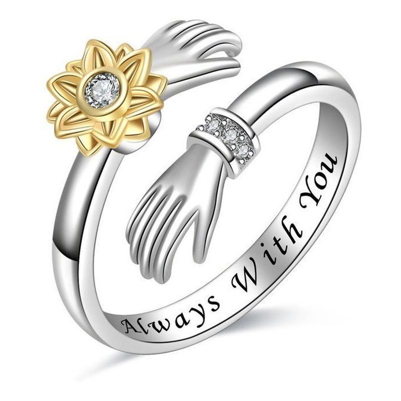 GENERICO - Anillo Plata Fina 925 Abrazo Girasol Circonio Mujer Joyas…