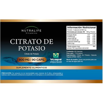 Imagen 2 del producto Citrato De Potasio Puro Lf 270 Capsulas 800mg 3x90 Caps