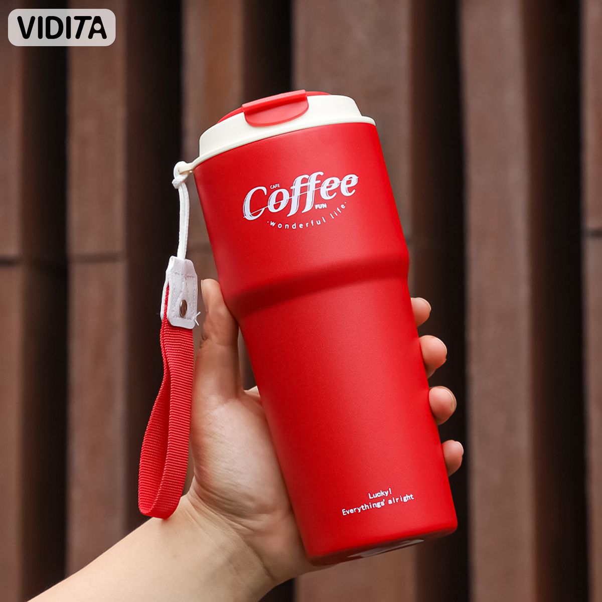 REBONEC - Mug Termo Botella Vaso Termico Cafe Acero Inoxidable 620ml Rojo