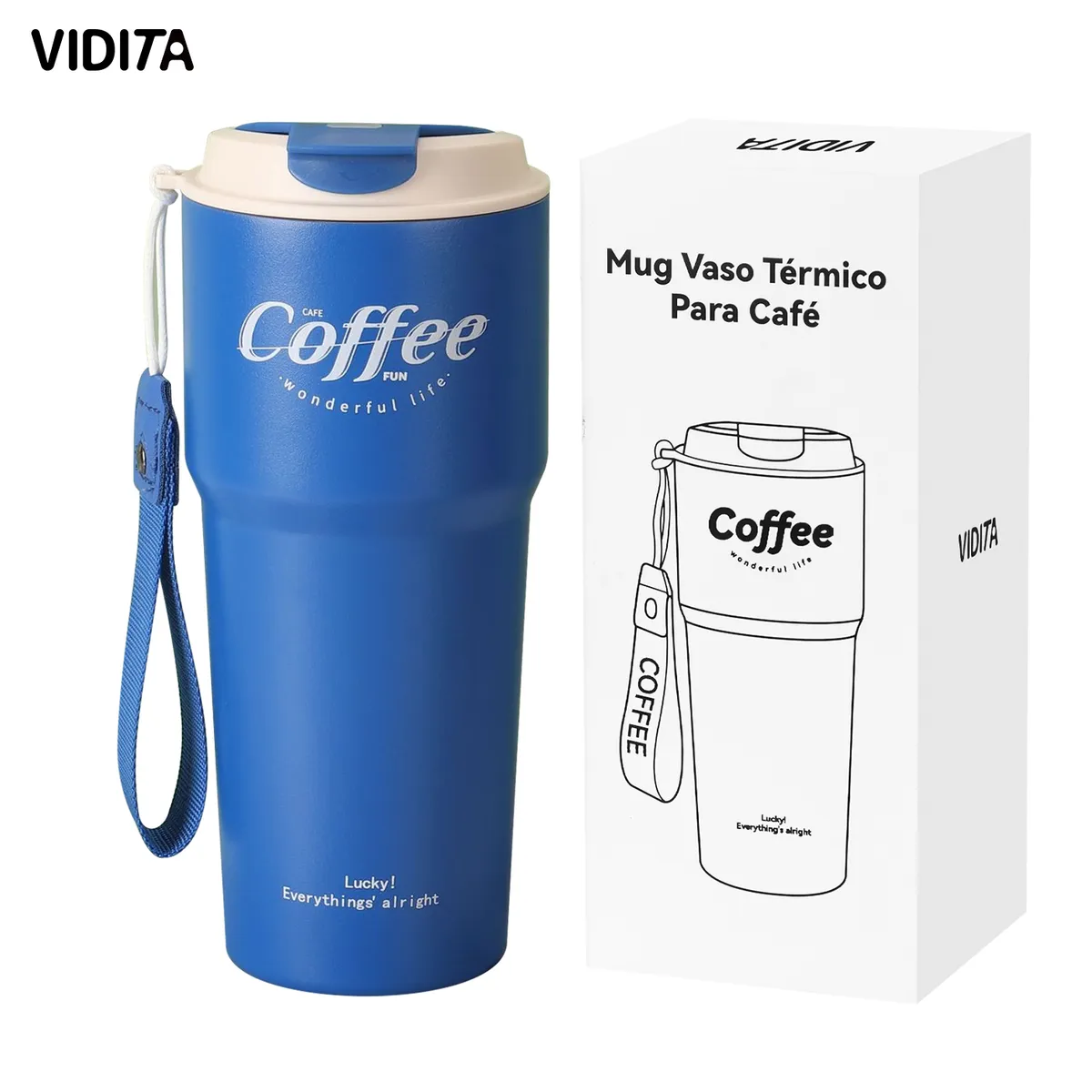 REBONEC - Mug Termo Botella Vaso Termico Cafe Acero Inoxidable 620ml Azul