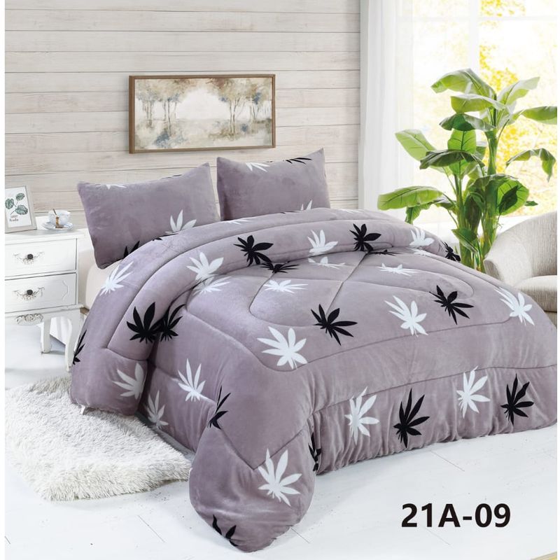 GENERICO - Cubrecama de Invierno Plush con Chiporro 1.5 p Gris con Hojas 21A09