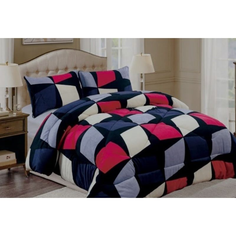GENERICO - Cubrecama de Invierno Plush con Chiporro 1.5 p Rojo Negro RS1035