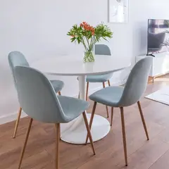 CORI CORI - Juego de Comedor Tulip Redonda Blanca 100 cms + 4 Sillas Scoop Grises