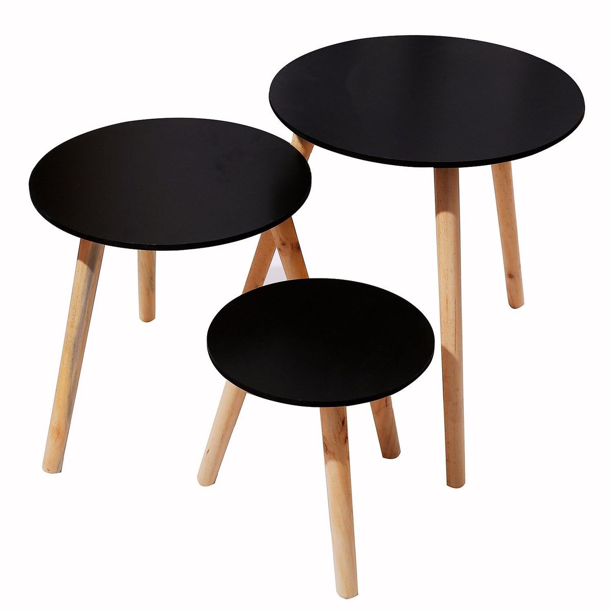 SOHOGAR - Set 3 mesas de centro madera negra