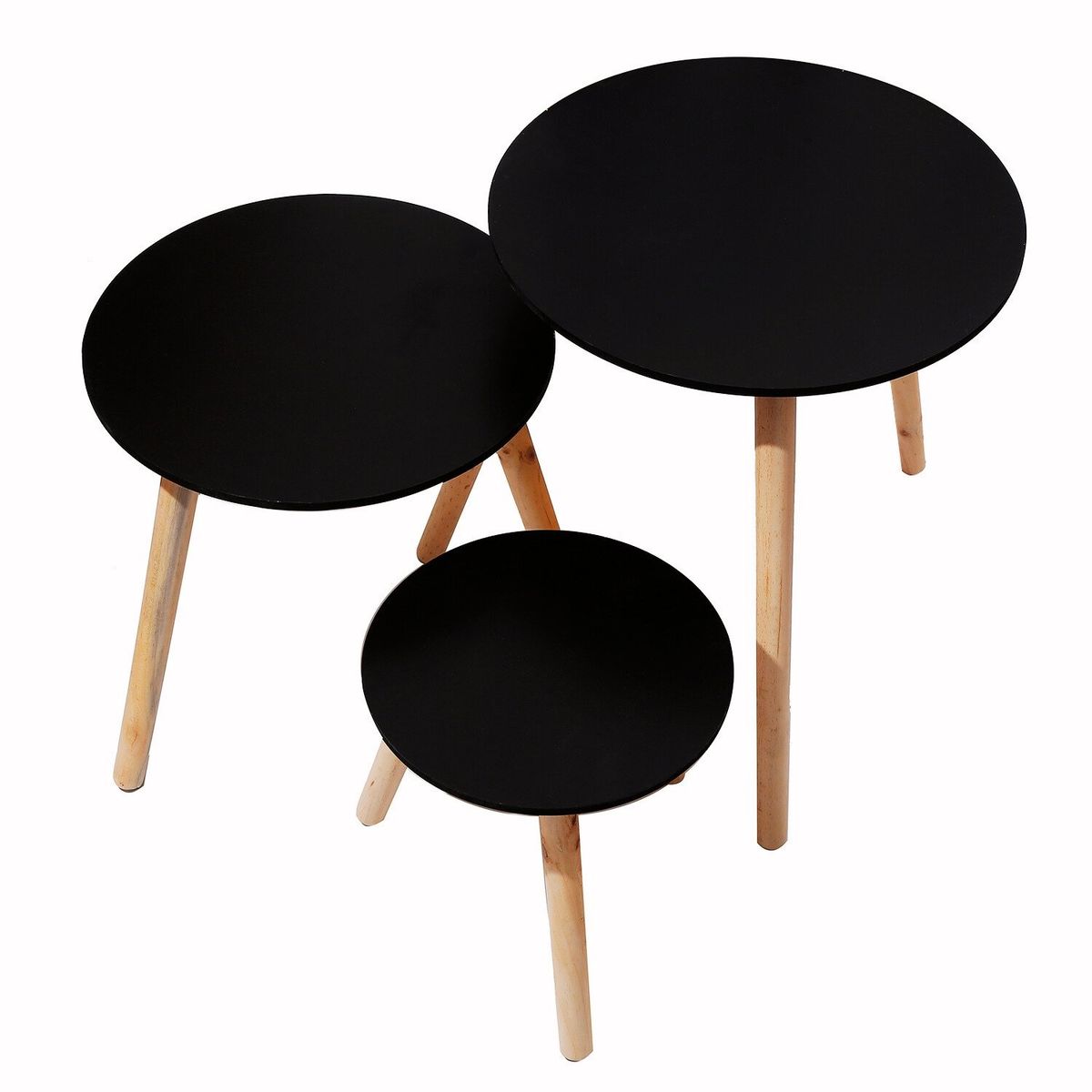 SOHOGAR - Set 3 mesas de centro madera negra