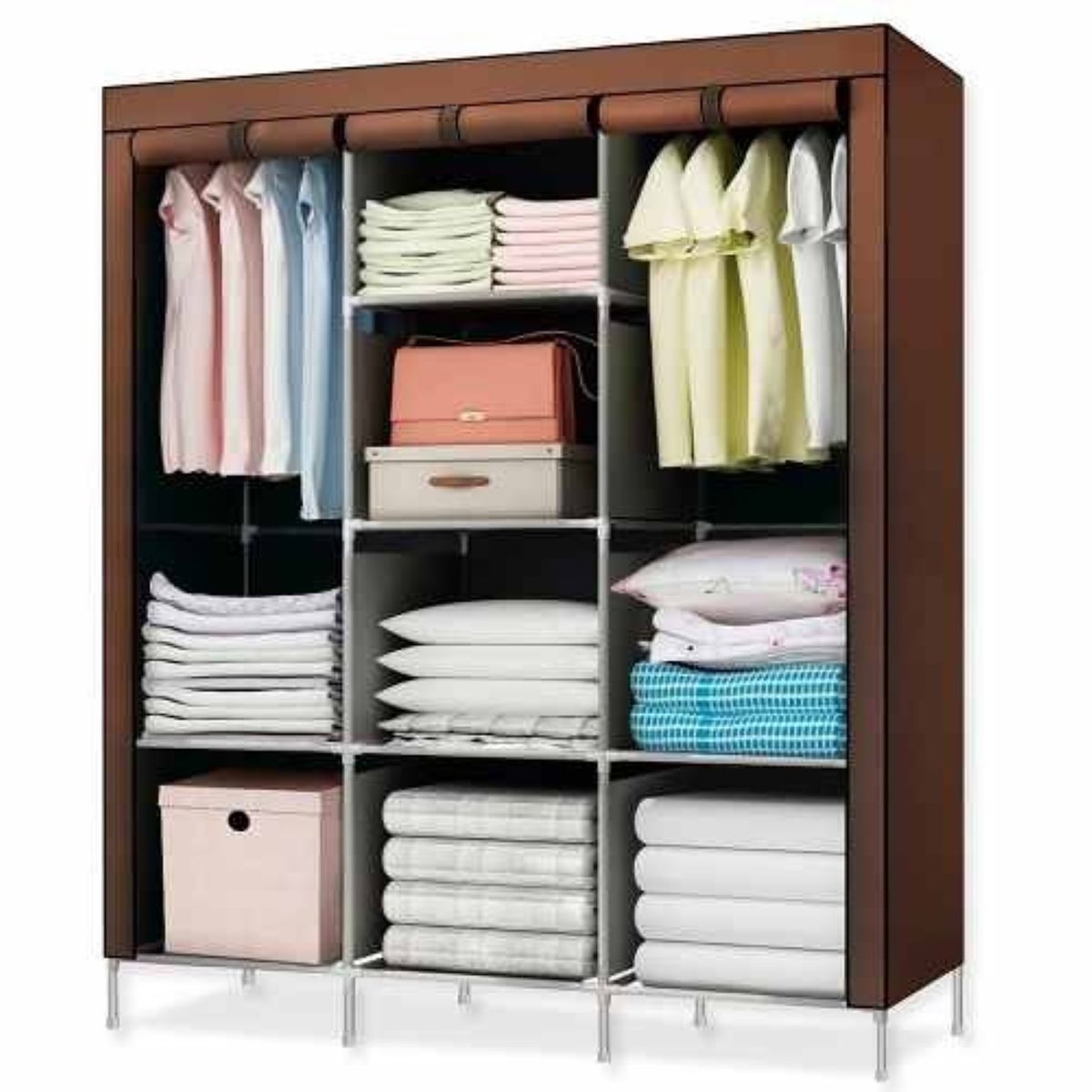 LUMAX - Closet Armable y Portatil de Tela 130x45x175 cm Cafe