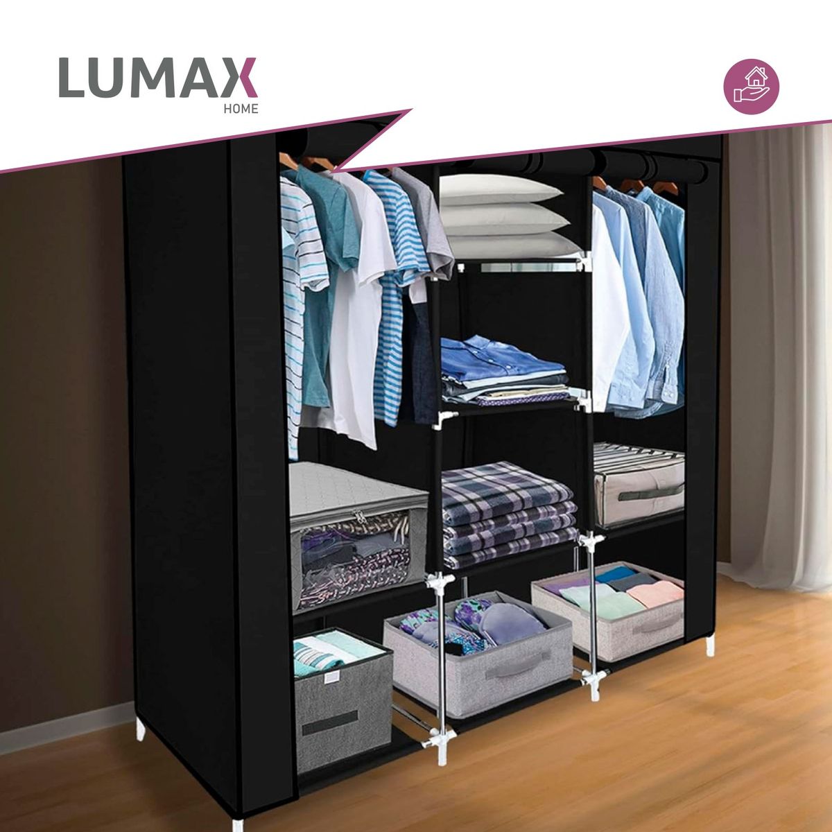 LUMAX - Closet Armable y Portatil de Tela 130x45x175 cm