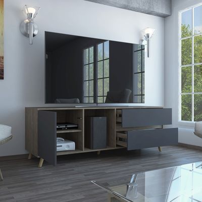 Imagen 2 del producto Rack TV 60"" Con 2 Cajones Y 1 Puerta Fm-008C - Cafe Claro / Plomo