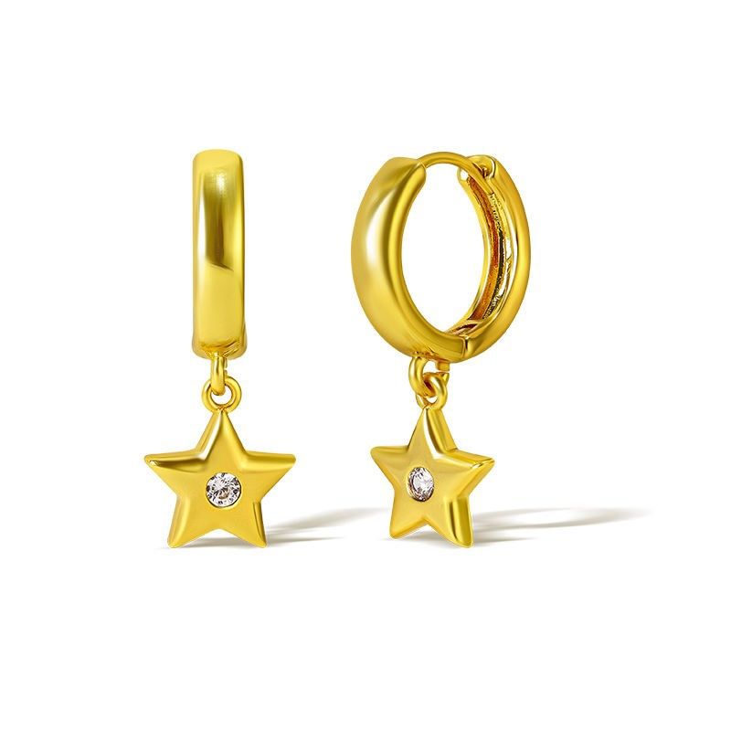 GENERICO - Aros Argollas Hipoalergénico Dorado con estrella colgante