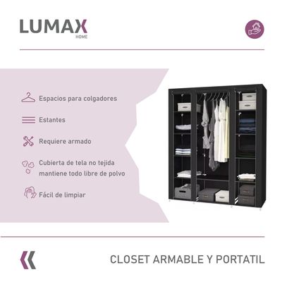 Imagen 2 del producto Closet Armable y Portatil de Tela 150x45x175 cm Color Negro