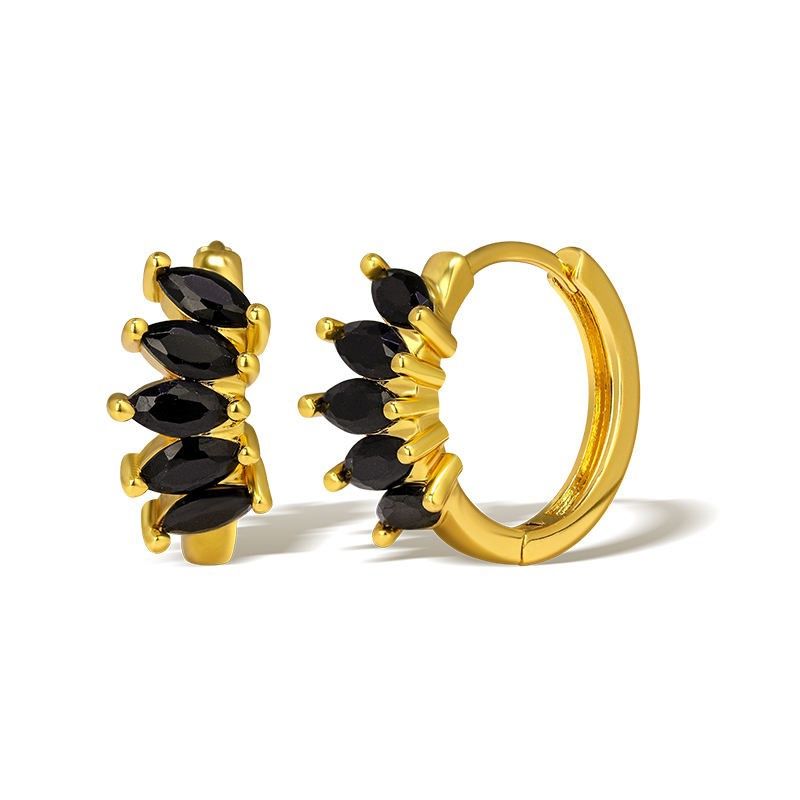 GENERICO - Aros Argollas Hipoalergénico Dorado con circones negros