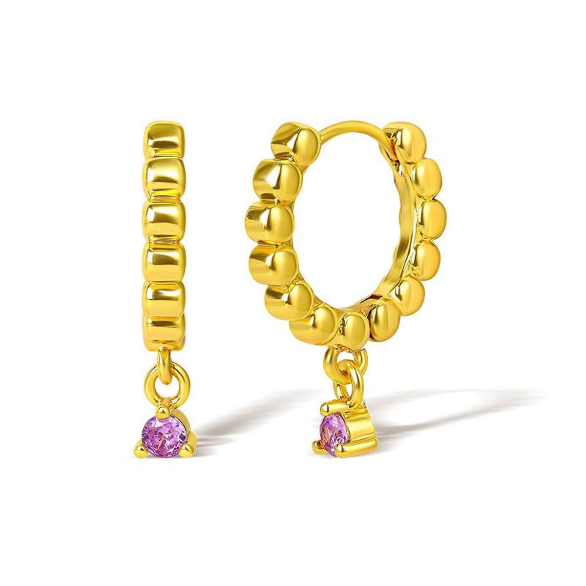GENERICO - Aros Argollas Hipoalergénico Dorado Punto de Luz Lila