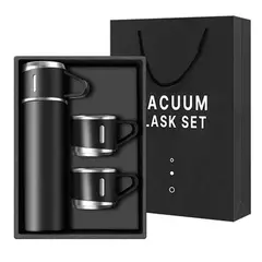 ESHOPANGIE - Set Termo500Ml Caliente Frio Acero Inox + 3 Tazas Negro