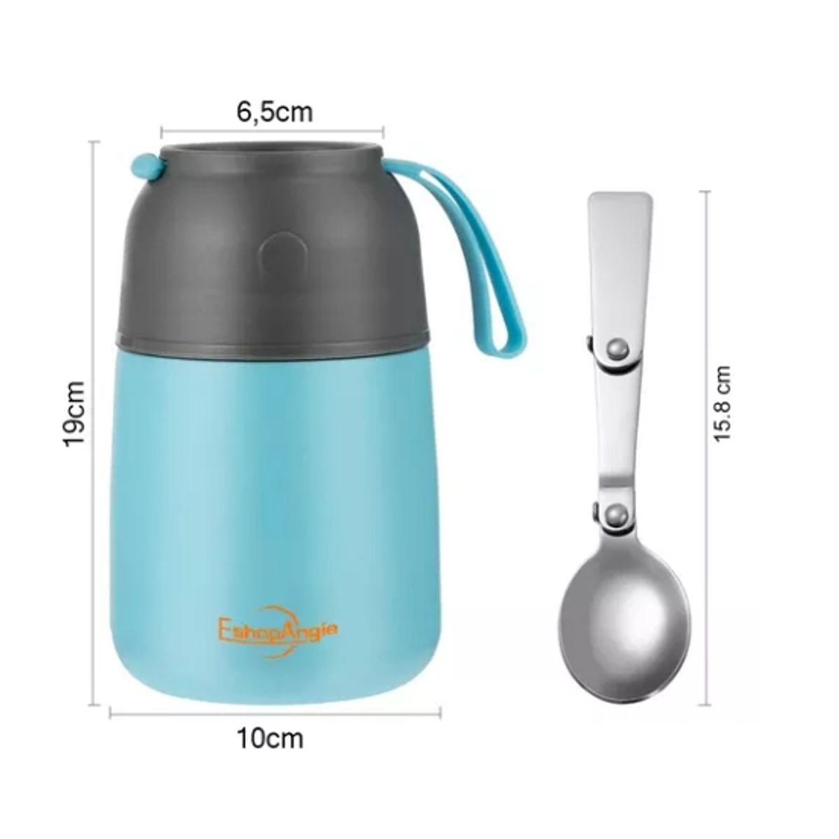 ESHOPANGIE - Termo De Comida Acero Inoxidable De 650ml  Cuchara Celeste