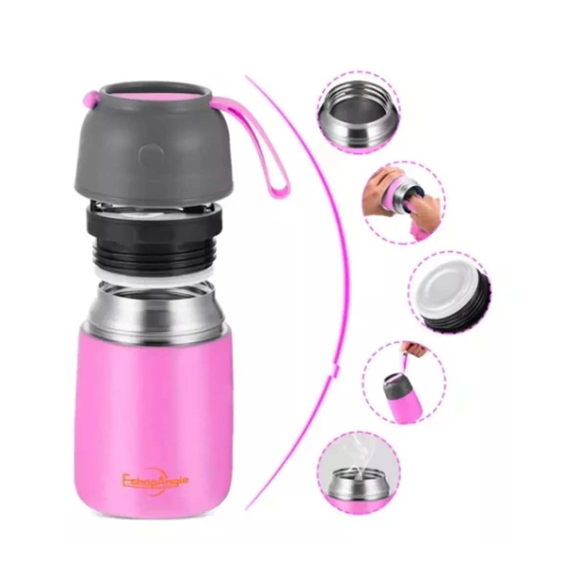 ESHOPANGIE - Termo De Comida Acero Inoxidable De 650ml  Cuchara Rosado