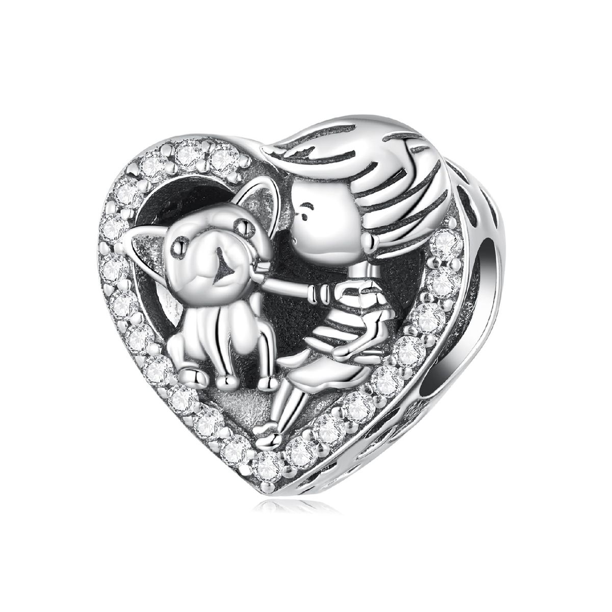 SILVER HEART - Charm Corazón Niño y Perrito en Plata Fina 925 SILVER HEART