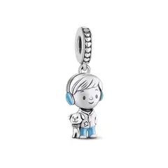 SILVER HEART - Charm Corazón Niño y Perrito en Plata Fina 925