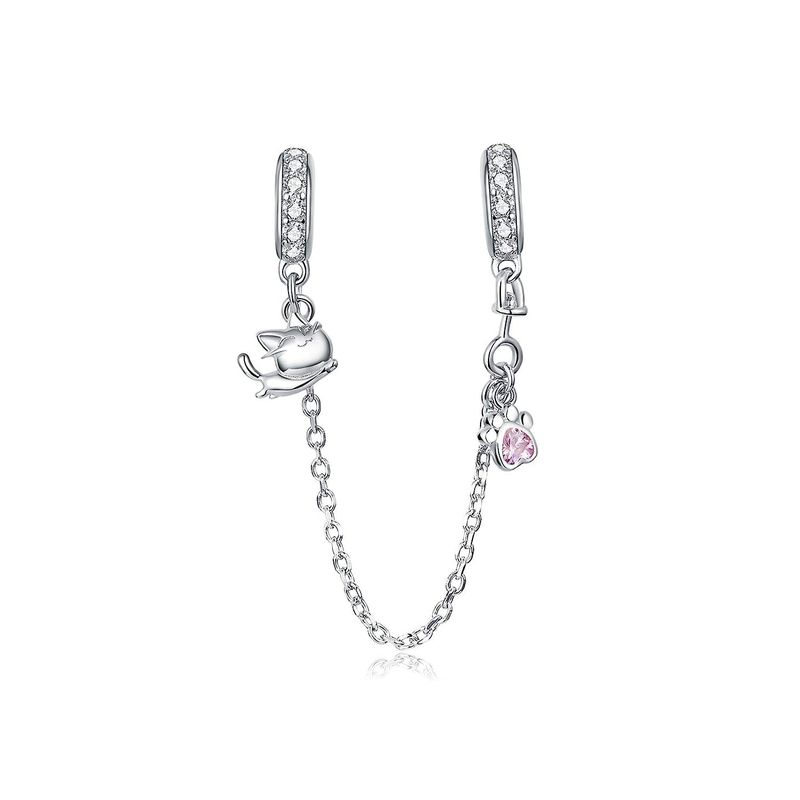 SILVER HEART - Charm Cadena Gatito y Huella en Plata Fina 925 SILVER HEART