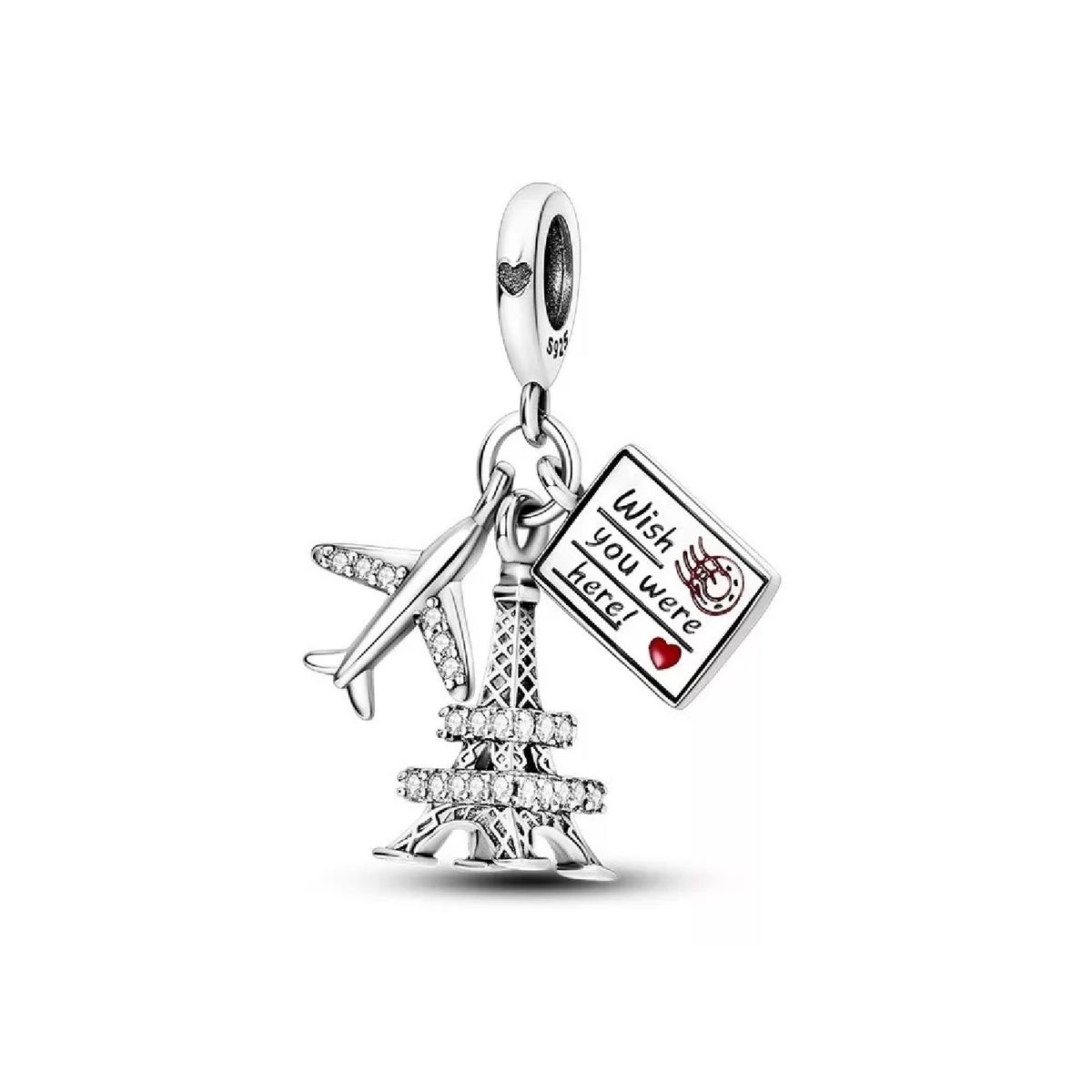SILVER HEART - Charm triple Viaje a Paris en Plata Fina 925 SILVER HEART