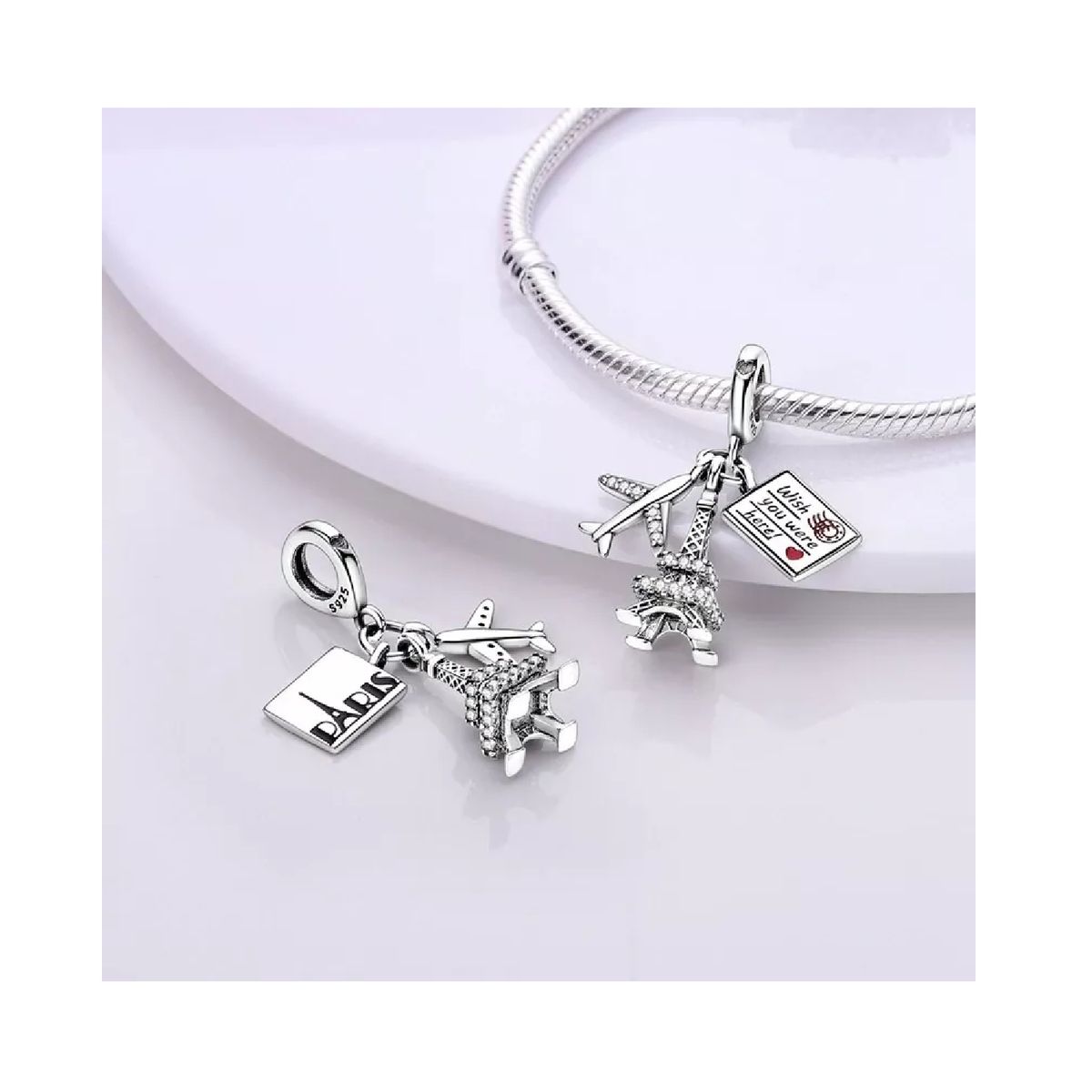 SILVER HEART - Charm triple Viaje a Paris en Plata Fina 925 SILVER HEART