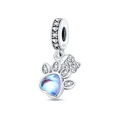 SILVER HEART - Charm Dije Huella de Gatito y Pez (Gato) en Plata Fina 925