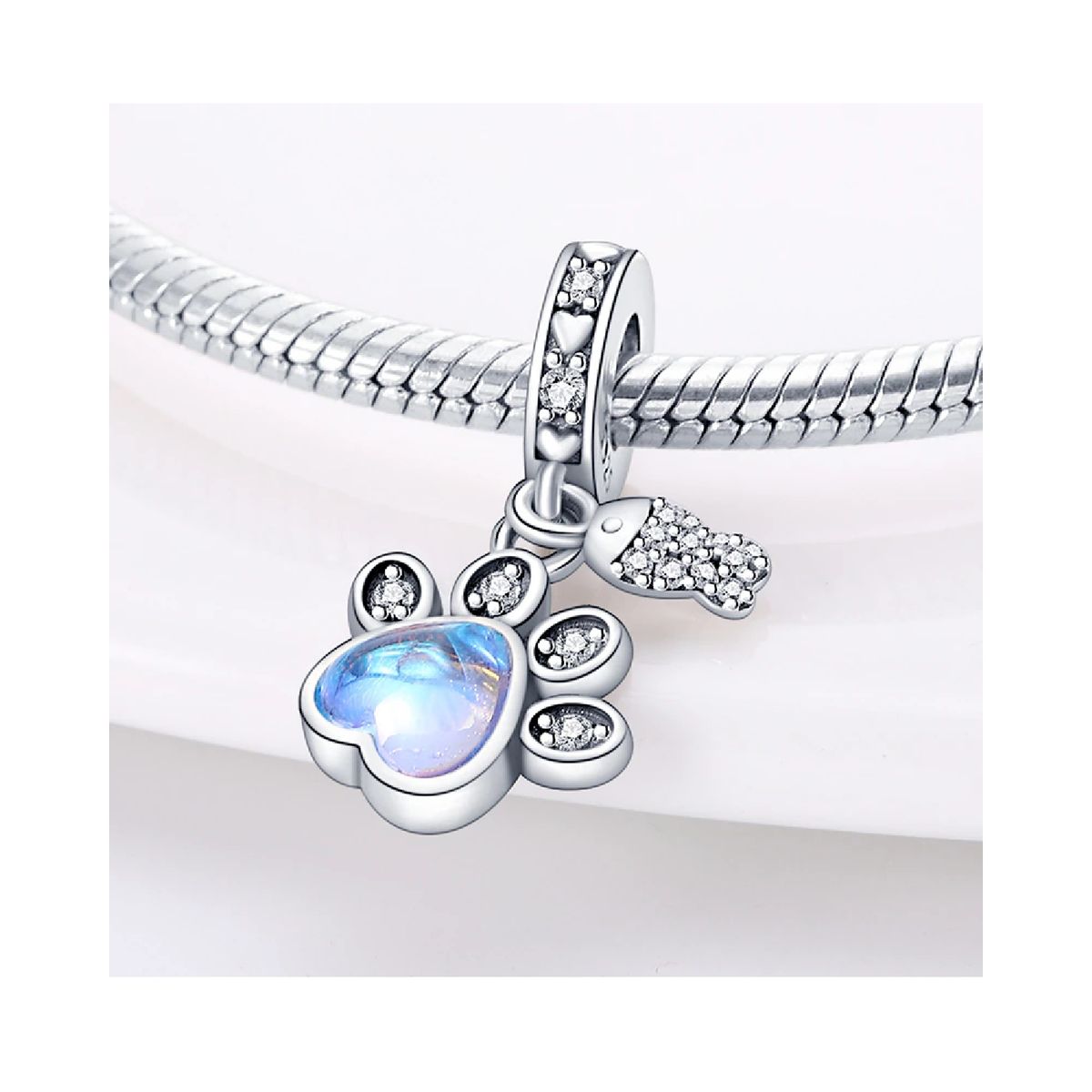 SILVER HEART - Charm Huella de Gatito y Pez en Plata Fina 925 SILVER HEART