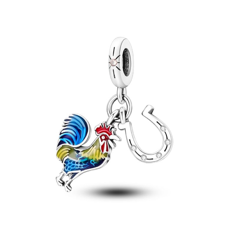 SILVER HEART - Charm Gallo y Herradura de la Suerte en Plata Fina 925 SILVER HEART
