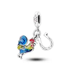 SILVER HEART - Charm Gallo y Herradura de la Suerte en Plata Fina 925