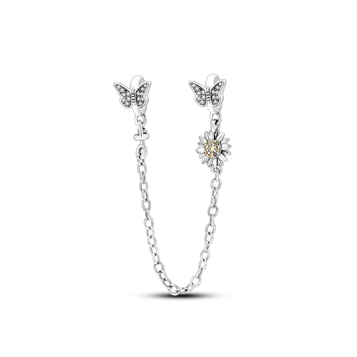 SILVER HEART - Charm Cadena Mariposas y Girasol en Plata Fina 925 SILVER HEART