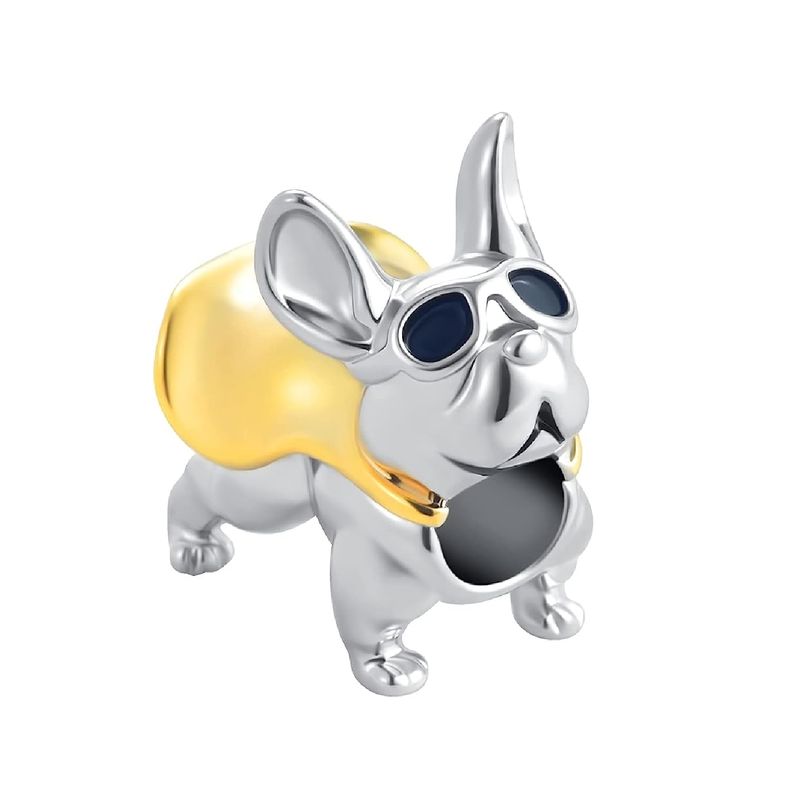 SILVER HEART - Charm Bulldog Francés con Lentes y Capa en Plata Fina 925 SILVER HEART