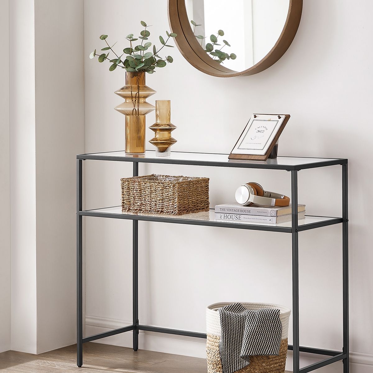 VASAGLE - Mesa de Arrimo vidrio Black Premium