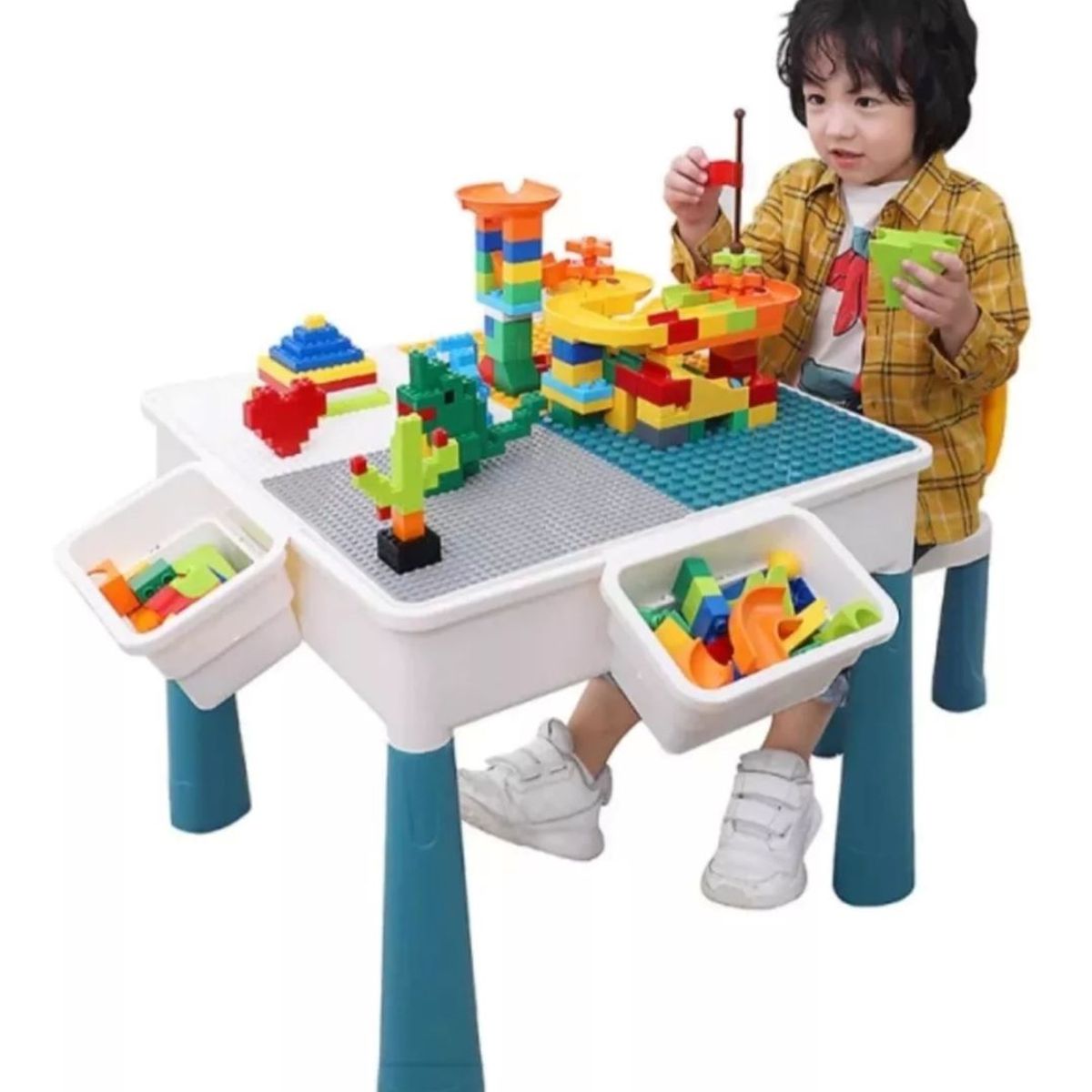 GENERICO - Mesa De Lego Convertible En Escritorio Con Silla y 60 legos