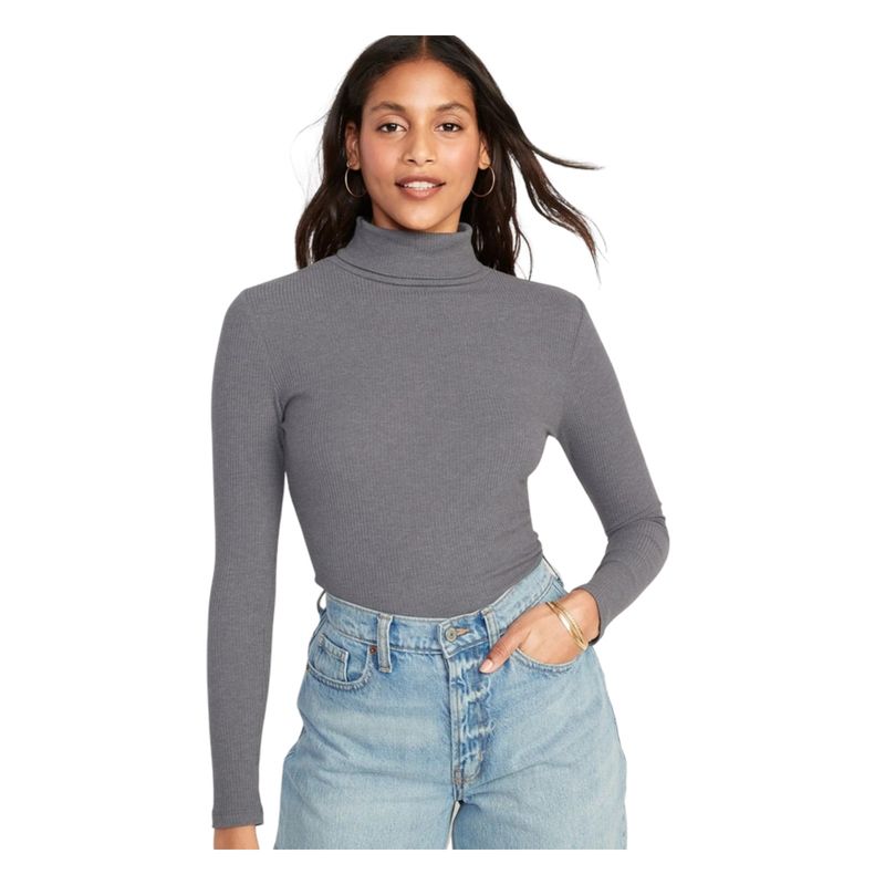 OLD NAVY - Polera Cuello Alto De Punto Acanalado Gris OLD NAVY