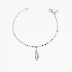 ROSETT - Pulsera rolo con pluma y esferas lisas Plata ley 925
