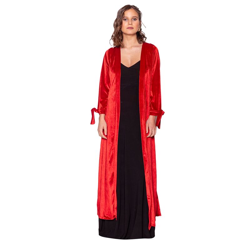MARIA PASKARO - Tapado Kimono Largo Verona Rojo Terciopelo Lineas Maria Paskaro - Rojo