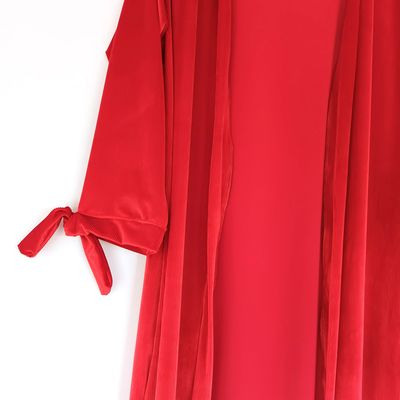 Imagen 2 del producto Tapado Kimono Largo Verona Rojo Terciopelo Lineas - Rojo