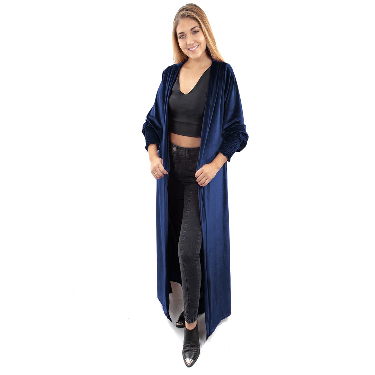 MARIA PASKARO - Tapado Kimono Largo Santini Azul Terciopelo  Maria Paskaro - Azul