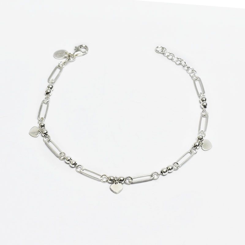ROSETT - Pulsera limada con esferas lisas y corazón Plata ley 925