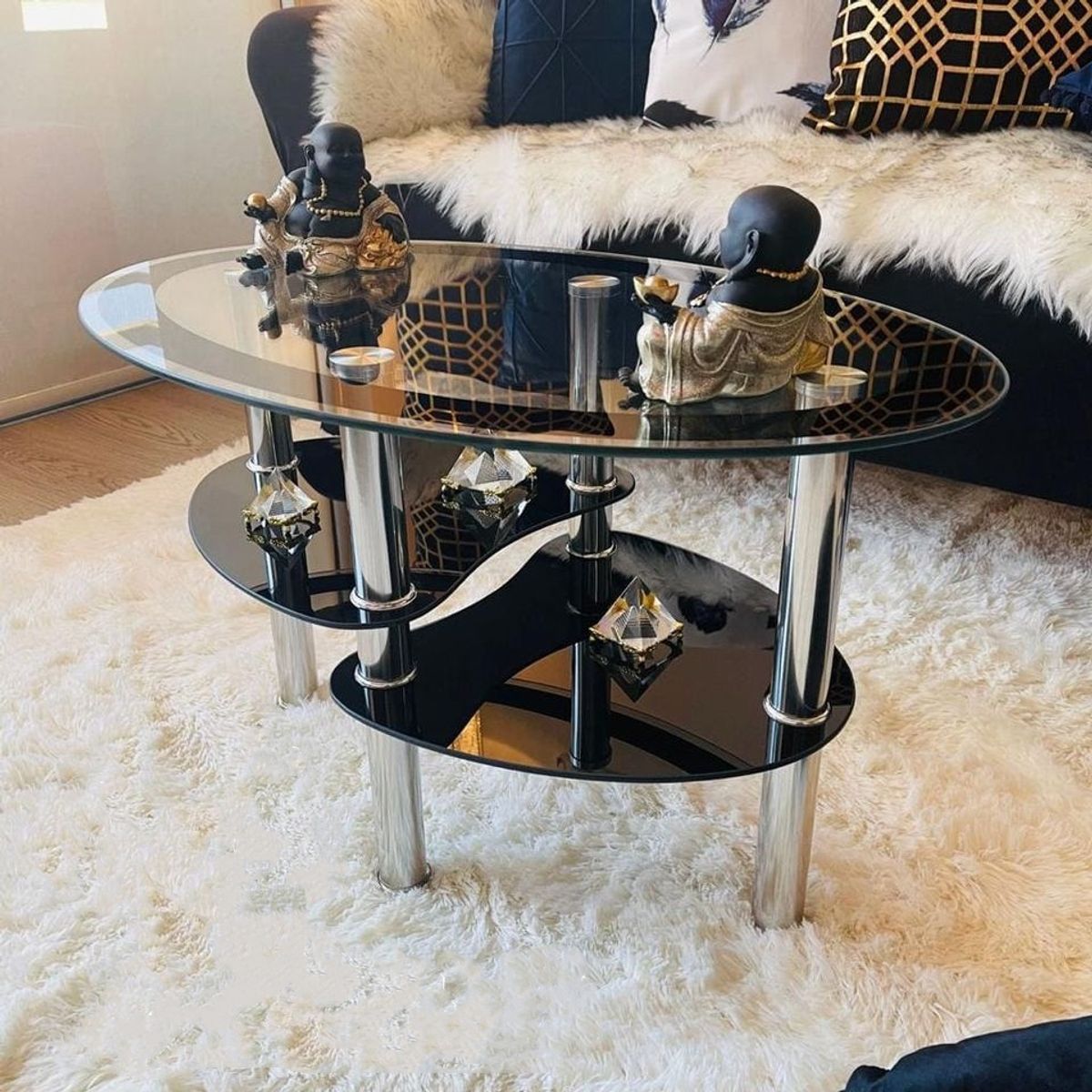 OEM - Mesa de Centro de Vidrio Templado Ovalado 023 N 704543