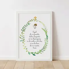 DECORACION PAJARITO - Cuadro religioso regalo Ángel de la guarda hojas