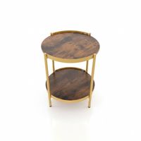 Mesa Lateral Pearl Circular y Rústica con Doble Nivel - Café Oscuro