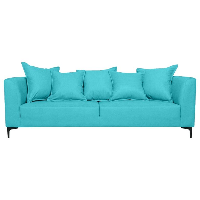 SOFA CORDELIA CHENILLE TIPO LINO TURQUESA 3 CUERPOS