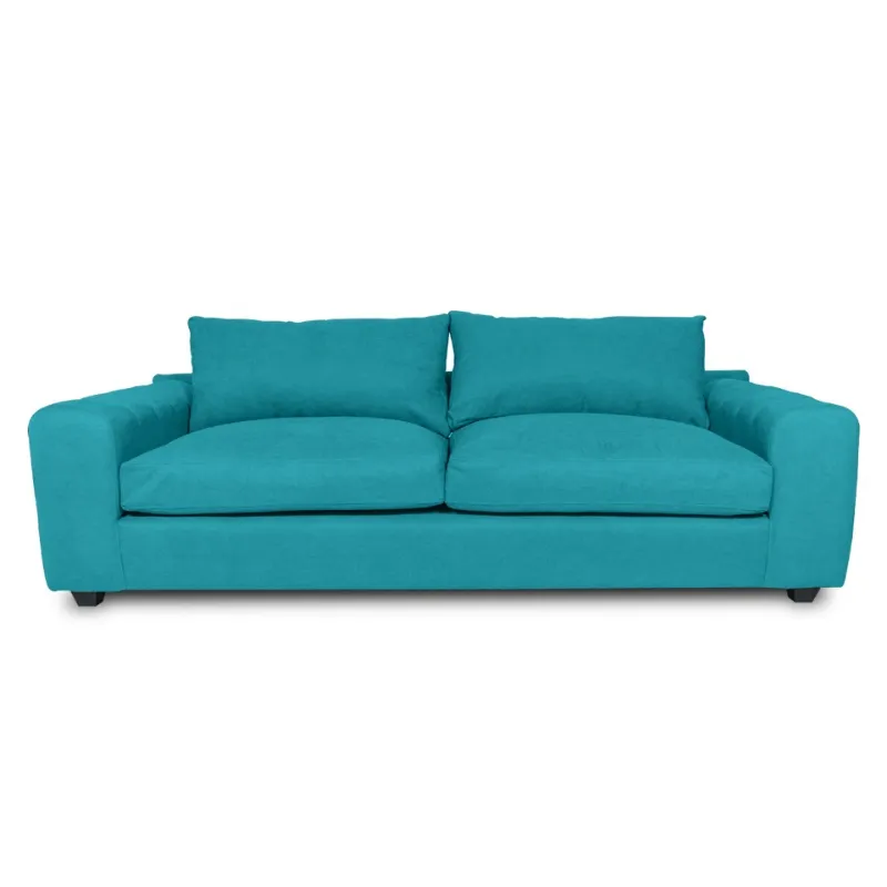 SOFAS HOME - SOFA BRIANA CHENILLE TIPO LINO TURQUESA 2 CUERPOS