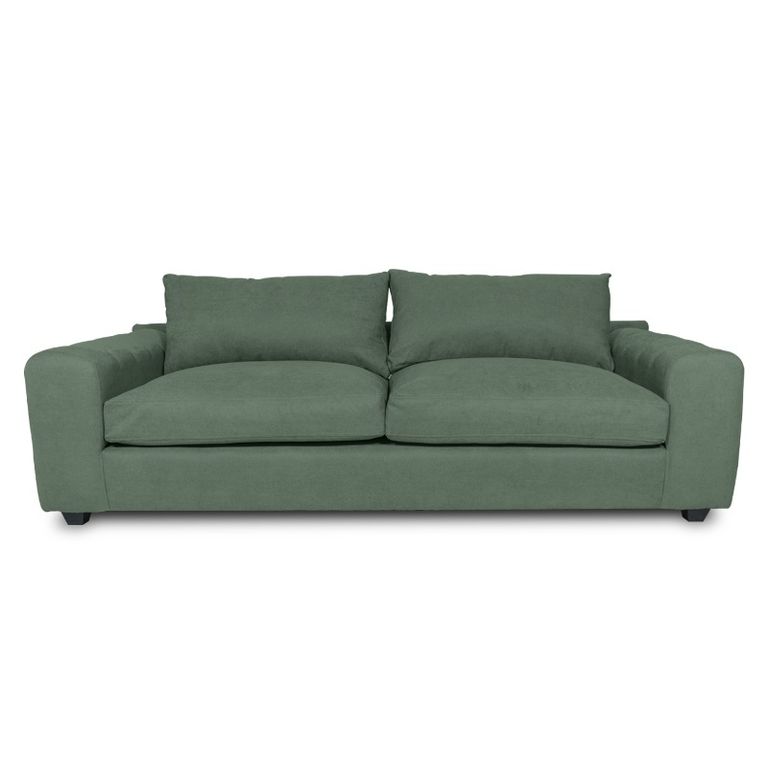 SOFA BRIANA CHENILLE TIPO LINO VERDE 2 CUERPOS