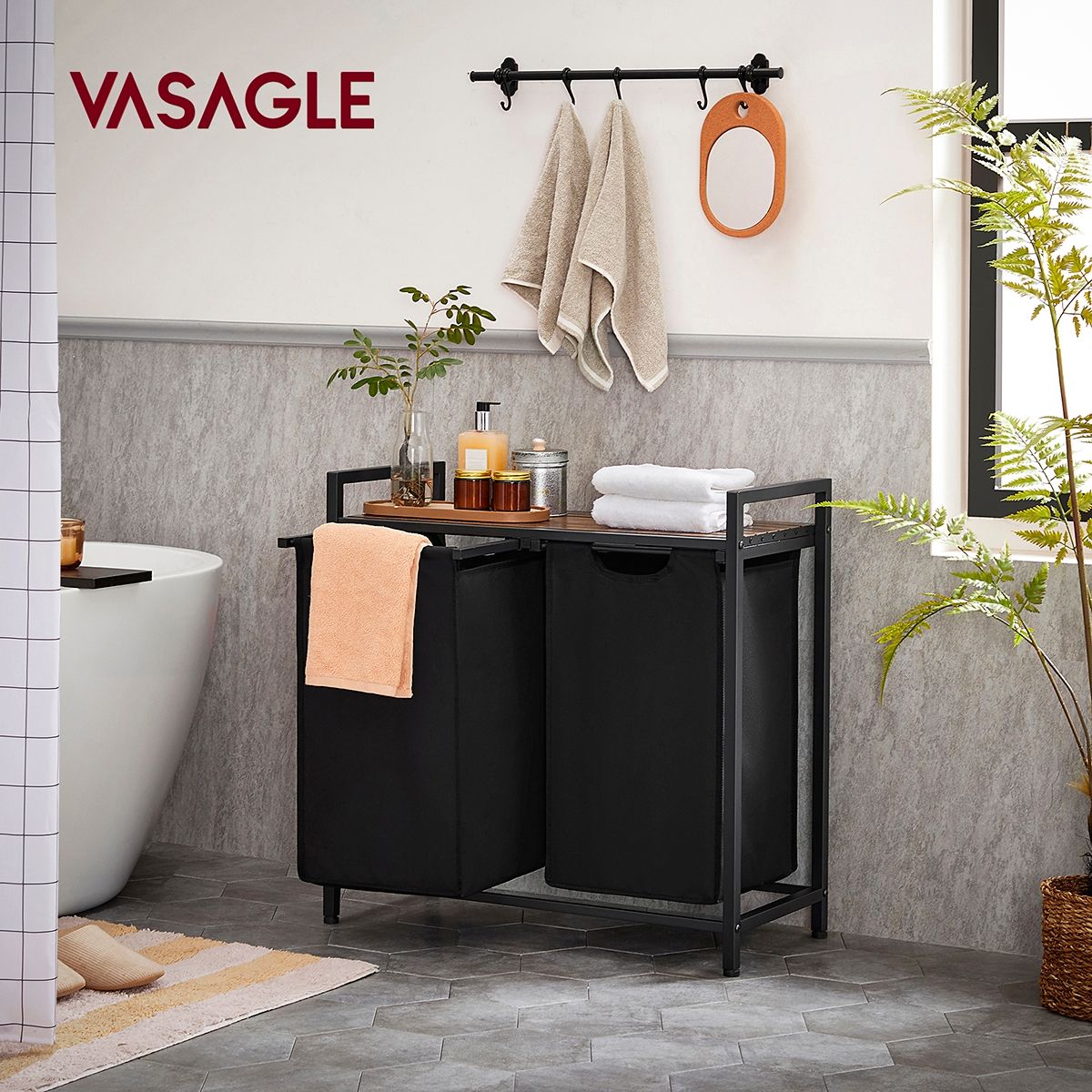 VASAGLE - Cestas de lavandería de 2 compartimientos