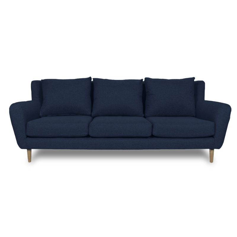 SOFAS HOME - SOFA LENORA CHENILLE TIPO LINO AZUL 3 CUERPOS